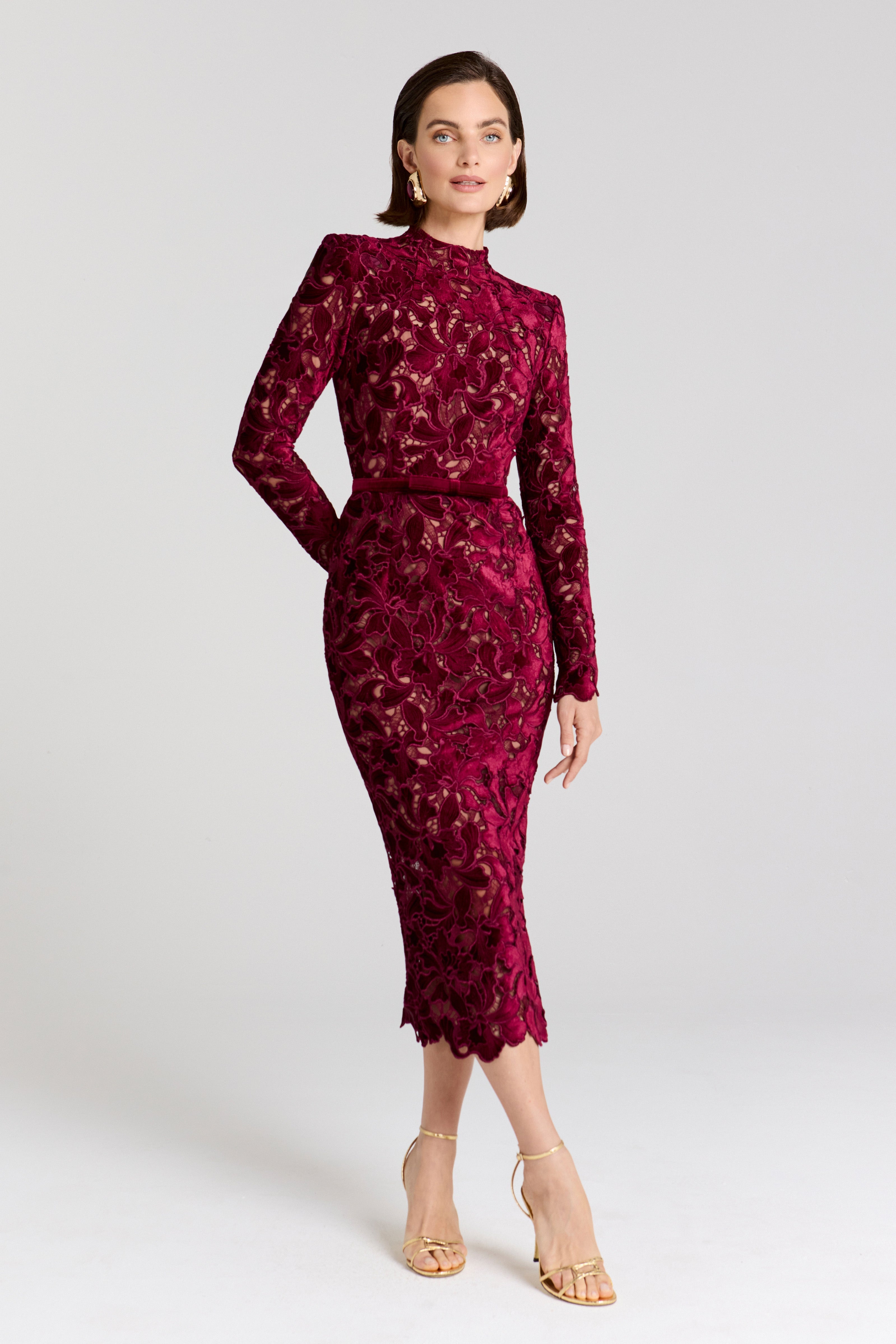 Diane Bordo Dantelli Midi Elbise