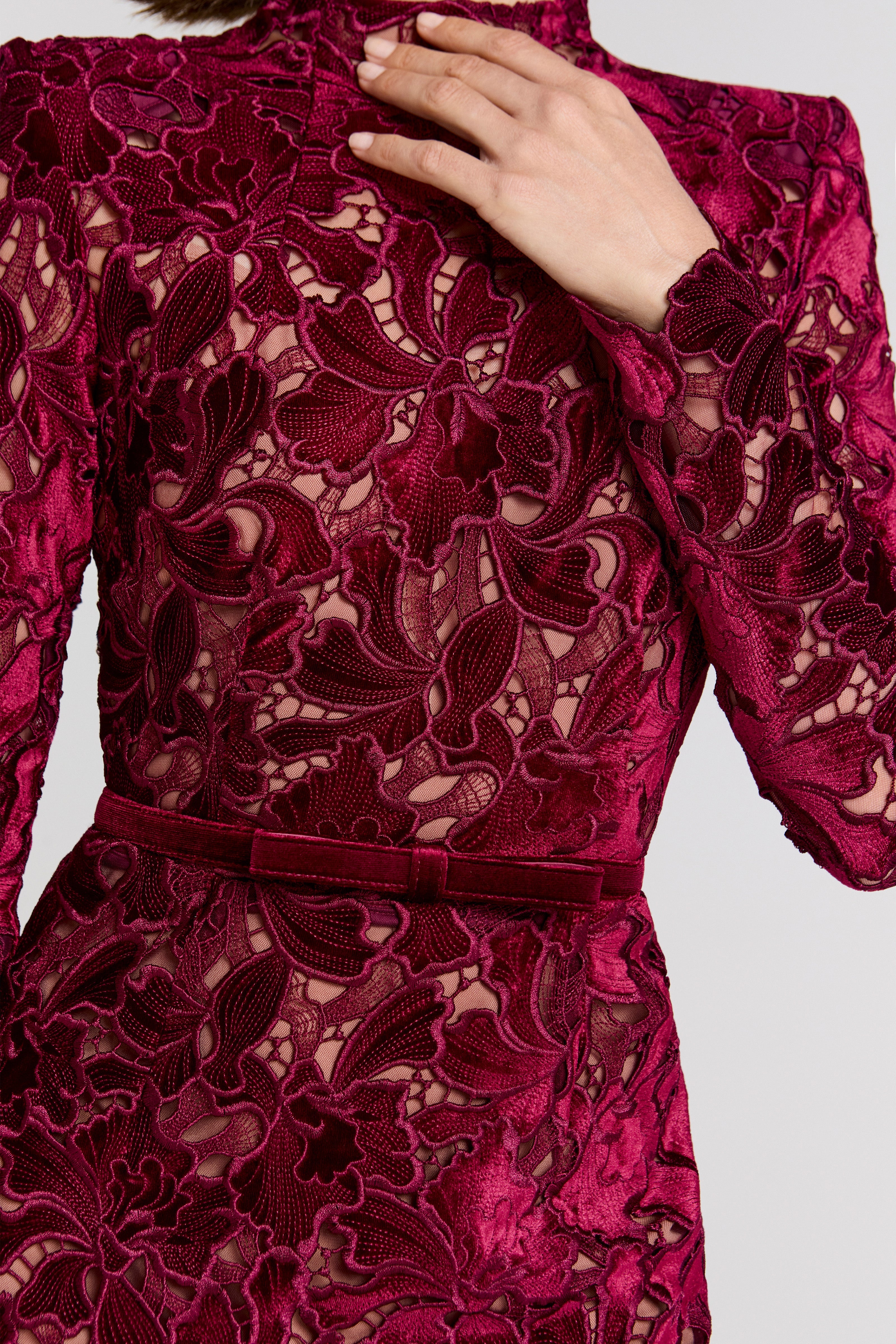 Diane Bordo Dantelli Midi Elbise