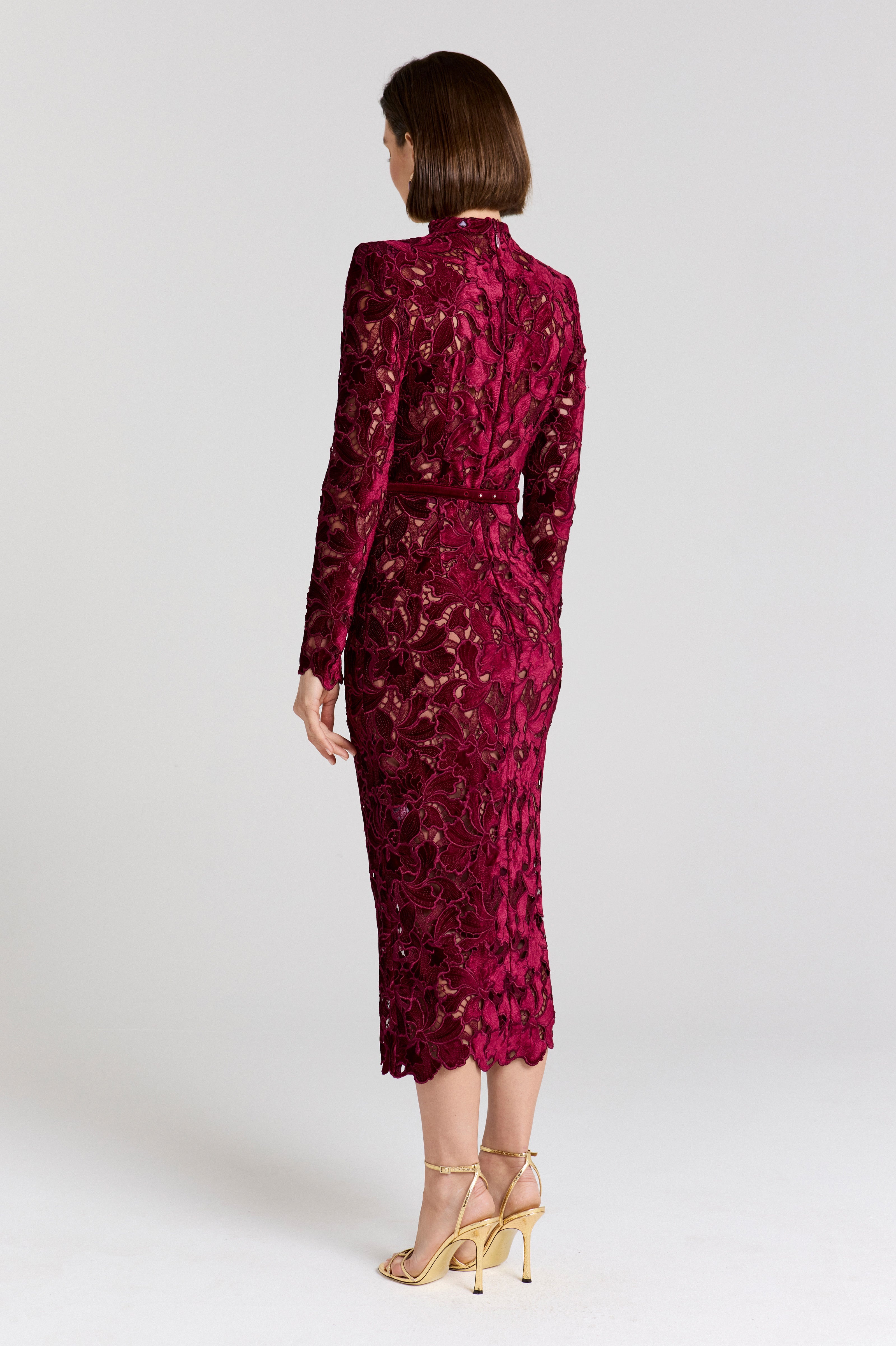 Diane Bordo Dantelli Midi Elbise
