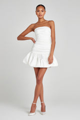 İris Beyaz Bandeau Yaka Mini Elbise