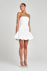 İris Beyaz Bandeau Yaka Mini Elbise