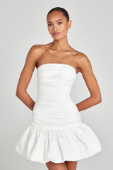 İris Beyaz Bandeau Yaka Mini Elbise