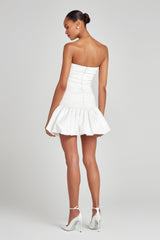 İris Beyaz Bandeau Yaka Mini Elbise