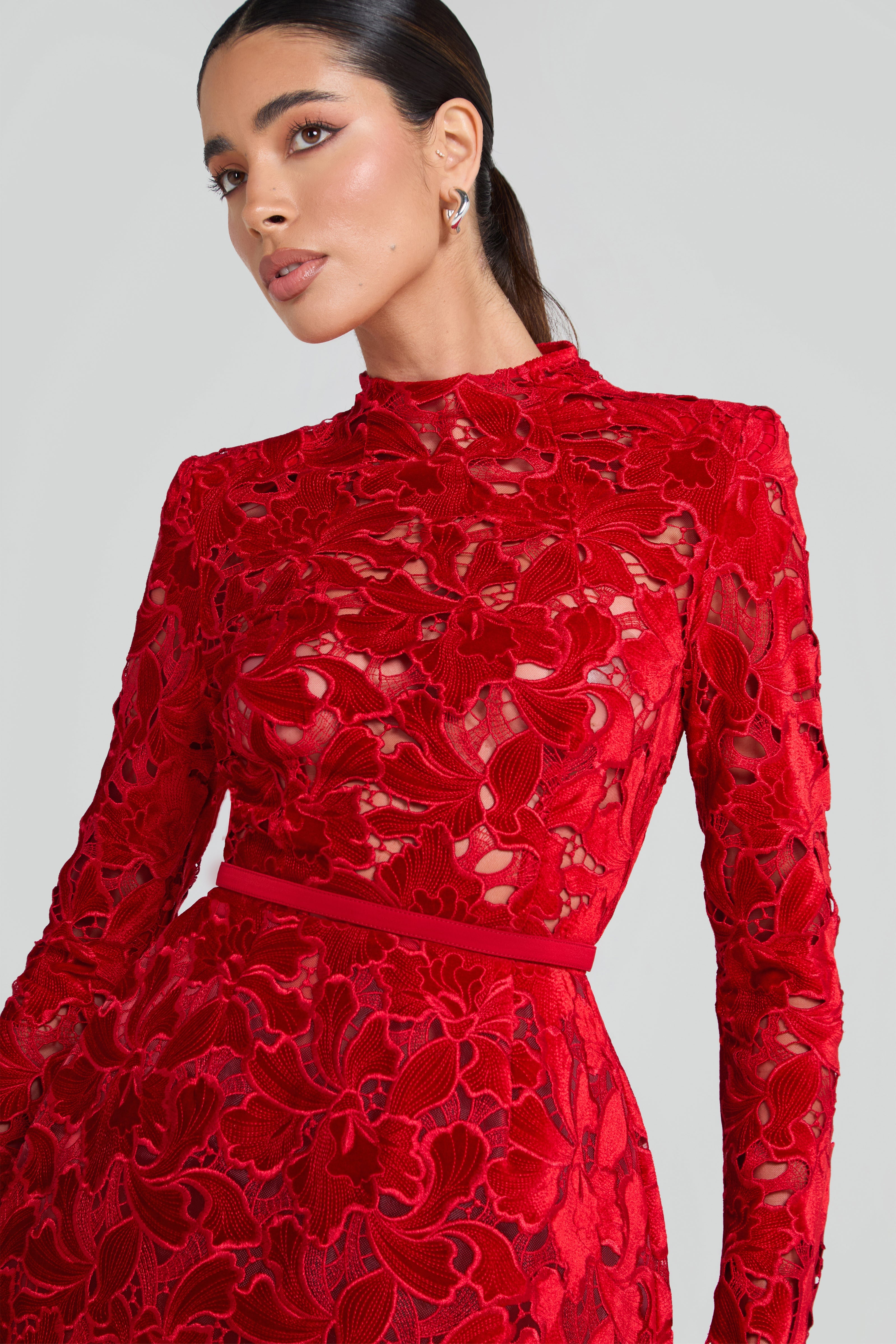 Lydia Kırmızı Dantelli Mini Elbise