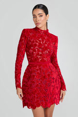 Lydia Kırmızı Dantelli Mini Elbise