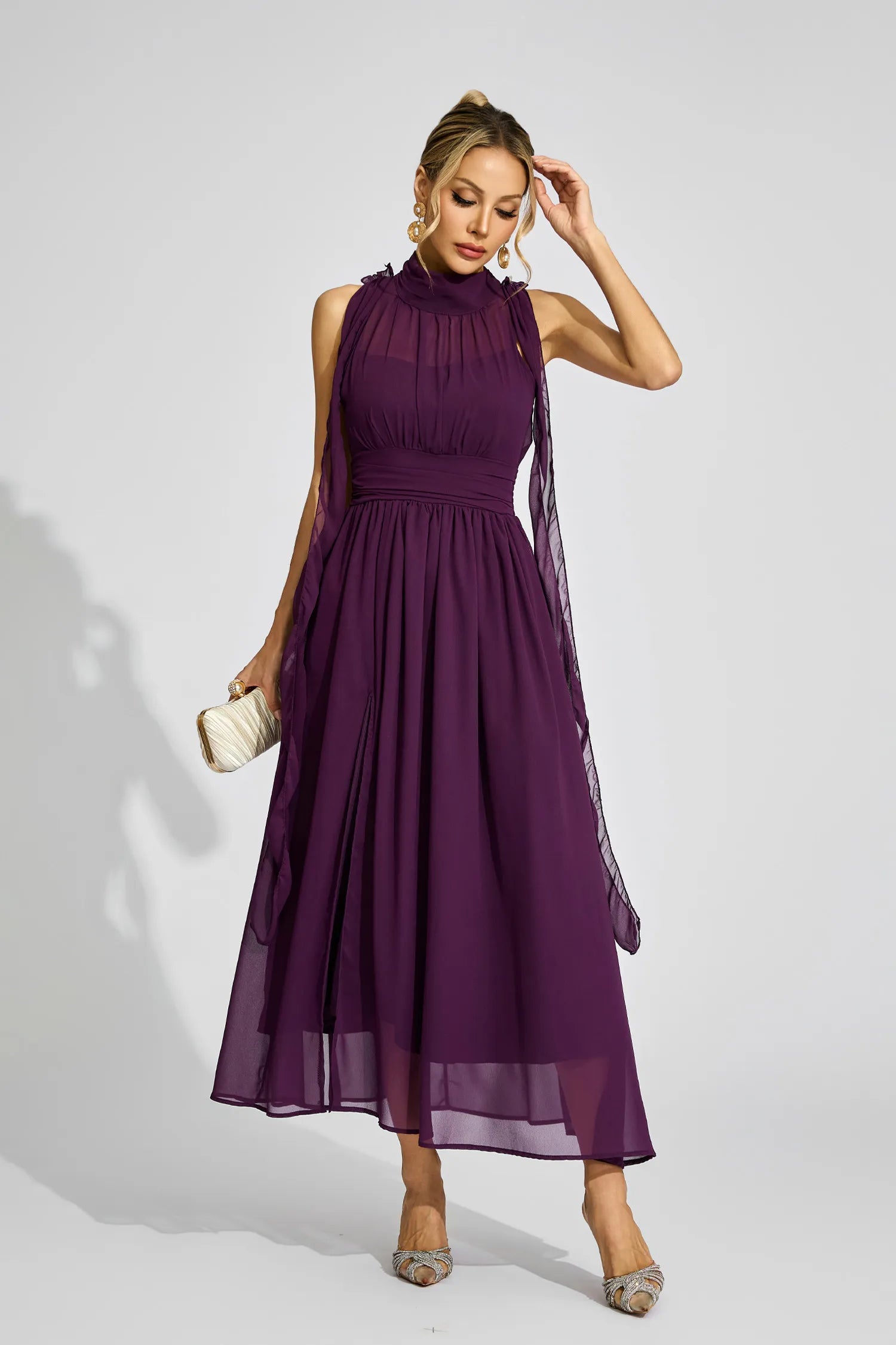 Anouk Mor Halter Yaka Uzun Elbise