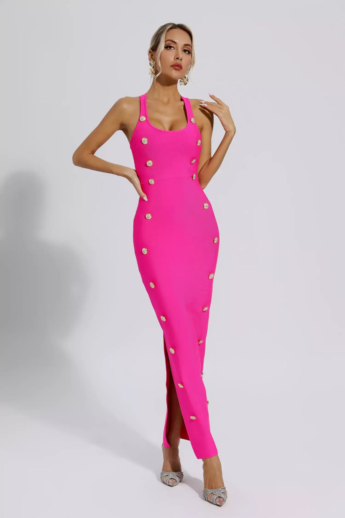 Pembe Bandaj Maxi Elbise