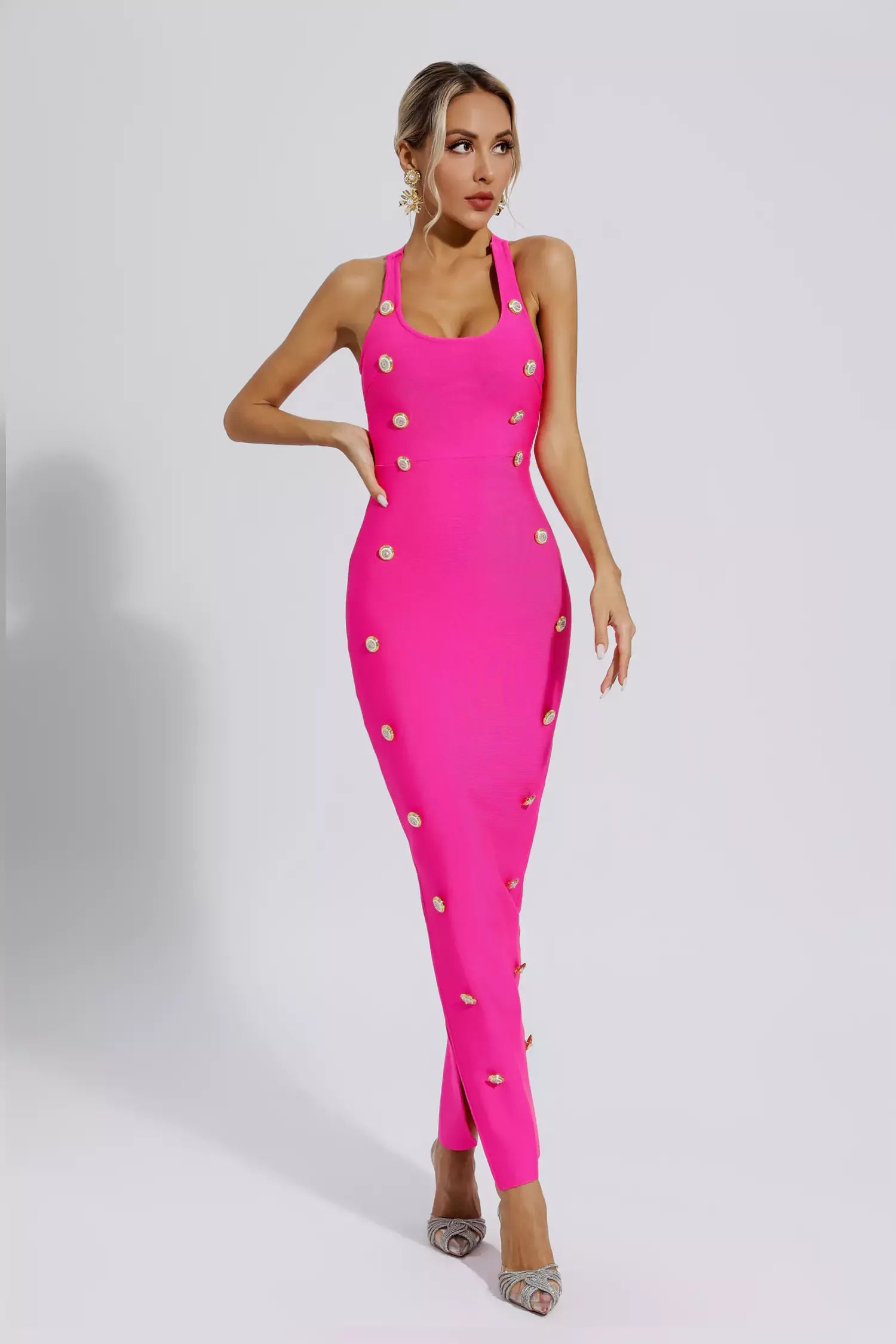 Pembe Bandaj Maxi Elbise