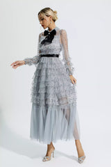 Maddison Gri Puantiye Maxi Elbisesi