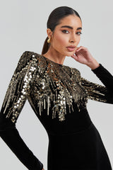 Katarina Siyah Kadife Payetli Tulum