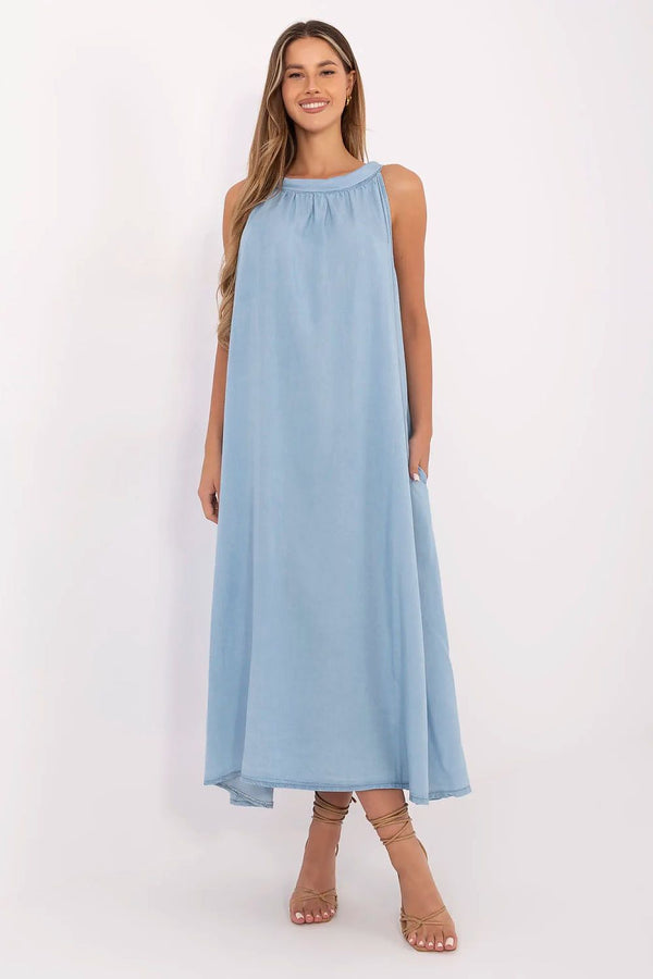 Zarif Maxi Denim Yazlık Elbise