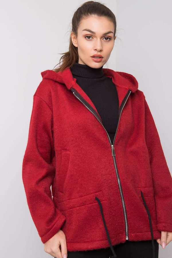 Şık Bordo Kapüşonlu Fermuarlı Sweatshirt